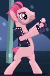 Size: 344x520 | Tagged: safe, screencap, turbo bass, earth pony, pony, g4, the mane attraction, background pony, backup dancers, clothes, jacket, leather jacket, male, rearing, solo, stallion