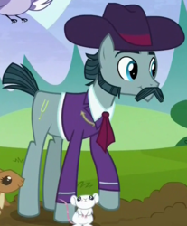 Size: 536x646 | Tagged: safe, screencap, turner mccolt, earth pony, mouse, pony, g4, season 5, the hooffields and mccolts, background pony, clothes, cropped, facial hair, hat, male, mccolt family, moustache, sideburns, solo, stallion