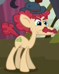 Size: 258x321 | Tagged: safe, screencap, burdock hooffield, earth pony, pony, g4, the hooffields and mccolts, background pony, bowler hat, cropped, facial hair, hat, hooffield family, male, moustache, solo, stallion, stubble