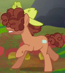 Size: 688x770 | Tagged: safe, screencap, tatterdemalion hooffield, earth pony, pony, g4, the hooffields and mccolts, background pony, cropped, hair over eyes, hat, hooffield family, male, running, solo, stallion