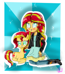 Size: 2632x3000 | Tagged: safe, artist:foxxy00candy, sunset shimmer, human, pony, unicorn, equestria girls, g4, duo, high res, human ponidox