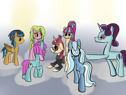 Size: 2000x1500 | Tagged: safe, artist:minosua, indigo zap, lemon zest, moondancer, principal abacus cinch, sour sweet, sugarcoat, sunny flare, equestria girls, g4, alternate universe, equestria girls ponified, ponified, shadow five, simple background