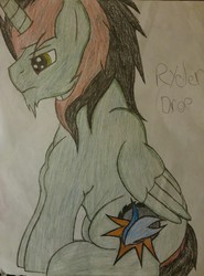 Size: 1924x2599 | Tagged: safe, artist:teardrop, oc, oc only, oc:ryder drop, alicorn, pony, colored, edgy, male, stallion, traditional art