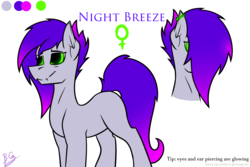 Size: 3000x2000 | Tagged: safe, artist:jacqueling, oc, oc only, oc:night breeze, fangs, glowing eyes, high res, piercing, reference sheet, solo