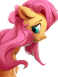 Size: 3000x4000 | Tagged: safe, artist:shira-hedgie, fluttershy, g4, female, floppy ears, looking away, looking down, open mouth, profile, simple background, solo, white background