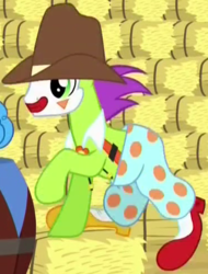 Size: 371x489 | Tagged: safe, screencap, earth pony, pony, appleoosa's most wanted, g4, appleloosa resident, background pony, clothes, clown, cowboy hat, cropped, hat, makeup, male, pants, rodeo clown, shoes, stallion, suspenders, unnamed character, unnamed pony