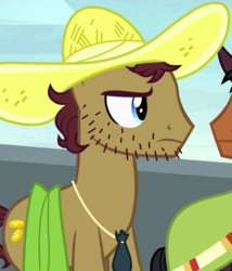 Size: 859x1002 | Tagged: safe, screencap, beuford, mccree, earth pony, pony, appleoosa's most wanted, g4, appleloosa resident, background pony, cropped, hat, male, solo focus, stallion, stubble