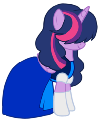 Size: 679x846 | Tagged: dead source, source needed, safe, artist:tsundra, twilight sparkle, alicorn, pony, g4, alternate hairstyle, bangs, clothes, covering eyes, dress, female, hair over eyes, hilarious in hindsight, lol, mare, sapphire (steven universe), simple background, smiling, solo, steven universe, transparent background, twilight sparkle (alicorn)