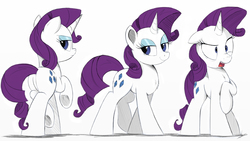 Size: 1280x720 | Tagged: safe, artist:ncmares, edit, rarity, pony, unicorn, g4, butt, chest fluff, colored, cringing, disgusted, dock, eyeshadow, featureless crotch, female, glare, lidded eyes, looking at you, looking back, looking back at you, makeup, open mouth, plot, raised hoof, raised leg, rear view, simple background, sketch, solo, underhoof, white background