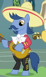 Size: 280x467 | Tagged: safe, screencap, luis, miguel, earth pony, pony, g4, it ain't easy being breezies, background pony, male, mariachi, musical instrument, solo, stallion