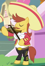 Size: 350x509 | Tagged: safe, screencap, luis, earth pony, pony, g4, it ain't easy being breezies, background pony, hat, male, mariachi, musical instrument, solo, stallion