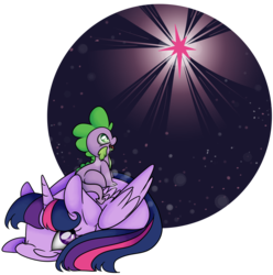 Size: 10478x10575 | Tagged: safe, artist:cutepencilcase, spike, twilight sparkle, alicorn, pony, g4, absurd resolution, cute, happy, mama twilight, one eye closed, open mouth, sitting, spikelove, stars, twiabetes, twilight sparkle (alicorn)