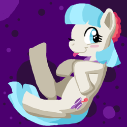 Size: 700x700 | Tagged: safe, artist:etech, derpibooru exclusive, coco pommel, g4, blushing, female, looking at you, one eye closed, solo, tongue out, wink