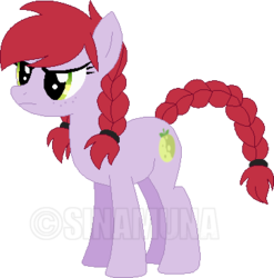 Size: 362x367 | Tagged: safe, artist:selenaede, artist:sinamuna, oc, oc only, oc:crab apple, base doll, base used, braid, braided tail, cutie mark, doll, freckles, green eyes, grumpy, red hair, simple background, solo, toy, transparent background, watermark