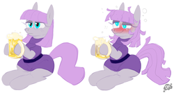 Size: 1558x838 | Tagged: safe, artist:deep mystery, maud pie, g4, blushing, cider, drunk, drunk bubbles