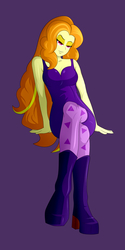 Size: 1500x3000 | Tagged: safe, artist:backgrounduser, adagio dazzle, equestria girls, g4, alternate hairstyle, bedroom eyes, breasts, busty adagio dazzle, cleavage, clothes, female, high heels, looking at you, sitting, solo