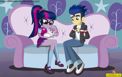 Size: 4344x2752 | Tagged: safe, artist:conikiblasu-fan, flash sentry, princess flurry heart, sci-twi, twilight sparkle, equestria girls, g4, aunt and niece, aunt sci-twi, aunt twilight, auntie twilight, baby, baby human, clothes, couch, crossed legs, equestria girls-ified, female, glasses, jacket, male, mary janes, pants, ponytail, ship:flashlight, ship:sci-flash, shipping, shoes, sitting, skirt, sneakers, socks, straight, uncle flash