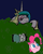 Size: 639x800 | Tagged: safe, artist:ficficponyfic, artist:lovelyneckbeard, artist:valcron, color edit, edit, edited edit, pinkie pie, princess celestia, oc, oc:emerald jewel, pony, colt quest, g4, bush, color, colored, colt, frown, hiding, male, nervous, night, q&a, searching, sweat, wip