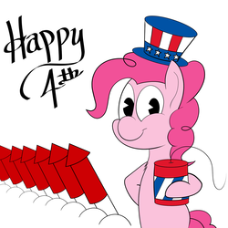 Size: 1500x1500 | Tagged: safe, pinkie pie, g4, 4th of july, american independence day, female, fireworks, hat, pink horse daily, solo