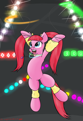 Size: 2500x3639 | Tagged: safe, artist:orang111, pacific glow, g4, fixed, glowstick, high res, nightclub, rave