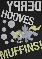 Size: 2480x3508 | Tagged: safe, artist:skeptic-mousey, derpy hooves, pegasus, pony, g4, female, food, mare, muffin, poster, typography