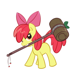 Size: 1150x1150 | Tagged: safe, artist:bamboodog, apple bloom, earth pony, pony, g4, blank flank, female, mallet, mouth hold, simple background, solo, transparent background