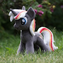 Size: 1400x1400 | Tagged: safe, artist:valmiiki, oc, oc only, oc:velvet remedy, pony, unicorn, fallout equestria, fanfic, female, hooves, horn, irl, mare, nature, outdoors, photo, plushie, solo, toy