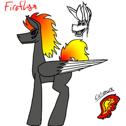 Size: 1000x1000 | Tagged: safe, artist:carnivore-alicorn, oc, oc only, oc:firefly, pegasus, pony, carni-pony, carnivore, edge, edgy, fire, sharp teeth, solo, wings