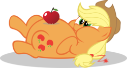 Size: 1024x550 | Tagged: safe, artist:zero4441, applejack, earth pony, pony, g4, apple, applefat, belly, big belly, chubby cheeks, fat, female, food, mare, no tail, simple background, solo, stuffed, that pony sure does love apples, transparent background, vector