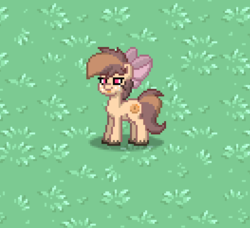 Size: 527x480 | Tagged: safe, oc, oc only, oc:chocolate donut, pony, pony town, bedroom eyes, cutie mark, freckles, hair bow, solo, tongue out