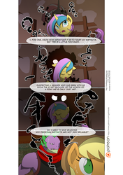 Size: 3541x5016 | Tagged: safe, artist:gashiboka, applejack, spike, oc, oc:gold lily, oc:night star, dragon, earth pony, pony, comic:recall the time of no return, g4, comic, older, older spike, patreon, patreon logo, this will not end well, transformation