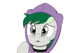 Size: 1280x905 | Tagged: safe, artist:emerald tear, oc, oc only, oc:emerald tear, earth pony, pony, clothes, collar, fangs, hoodie, solo