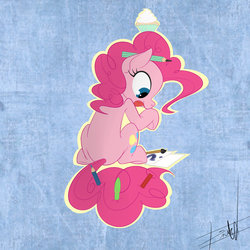 Size: 900x900 | Tagged: safe, artist:eat-at-eriks, pinkie pie, g4, cupcake, female, food, pencil, solo