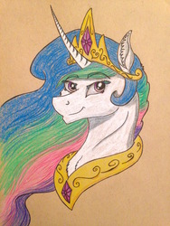 Size: 2448x3264 | Tagged: safe, artist:ambergerr, princess celestia, g4, ear fluff, female, high res, portrait, solo, traditional art