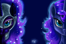 Size: 3000x2000 | Tagged: safe, artist:vanezaescobedo, nightmare moon, princess luna, alicorn, pony, g4, duality, high res, looking at you