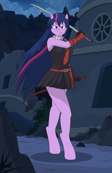 Size: 3936x6081 | Tagged: safe, artist:toxic-mario, twilight sparkle, anthro, unguligrade anthro, g4, akame, akame ga kill!, armor, crossover, leg focus, sword, weapon