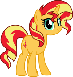 Size: 4846x5130 | Tagged: safe, artist:osipush, sunset shimmer, pony, unicorn, g4, absurd resolution, backwards cutie mark, cute, female, inkscape, looking at you, shimmerbetes, simple background, smiling, solo, transparent background, vector