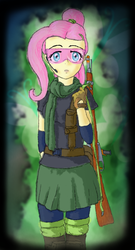 Size: 547x1012 | Tagged: safe, artist:verbose, fluttershy, equestria girls, g4, a tale too far, airsoft, cute, fanfic art, mosin nagant, shooting for friendship