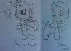 Size: 930x672 | Tagged: safe, artist:thefanficfanpony, oc, oc only, oc:dragon heart, oc:shadow sneak, sketch