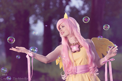 Size: 2048x1365 | Tagged: safe, artist:tinemarieriis, fluttershy, human, g4, bubble, clothes, cosplay, costume, element of kindness, irl, irl human, photo, solo