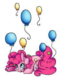 Size: 11187x14171 | Tagged: safe, artist:cutepencilcase, pinkie pie, g4, absurd resolution, balloon, cupcake, female, food, prone, simple background, solo, transparent background