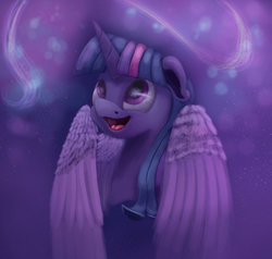 Size: 1024x976 | Tagged: safe, artist:insanerobocat, twilight sparkle, alicorn, pony, g4, eye reflection, female, floppy ears, open mouth, portrait, solo, spread wings, stars, twilight sparkle (alicorn)