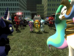 Size: 1024x768 | Tagged: safe, artist:sonic5421, adagio dazzle, aria blaze, princess celestia, princess luna, sonata dusk, g4, 3d, car, gmod, grand theft auto, grand theft auto vice city, need for speed, need for speed: most wanted, police, police car, royal guard, royal sisters, soldier, soldier (tf2), team fortress 2, the dazzlings