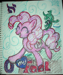 Size: 996x1182 | Tagged: safe, artist:ciaran, derpibooru exclusive, gummy, pinkie pie, g4, sketch, tarot card, the fool, traditional art