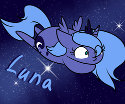 Size: 1024x856 | Tagged: safe, artist:sunny way, princess luna, alicorn, pony, rcf community, g4, chibi, female, prone, s1 luna, solo, space, stars