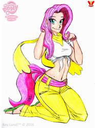 Size: 2032x2730 | Tagged: safe, artist:roylandoficial, fluttershy, human, g4, belly button, female, front knot midriff, high res, humanized, midriff, sandals, solo
