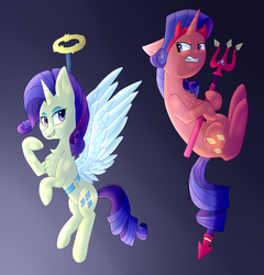 Size: 1603x1667 | Tagged: safe, artist:bayanik, rarity, g4, the saddle row review, angel rarity, devil rarity