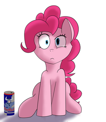 Size: 1398x1605 | Tagged: safe, artist:kickassking, iron will, pinkie pie, earth pony, pony, g4, energy drink, female, mismatched eyes, red bull, sitting, solo, we're all fucked, xk-class end-of-the-world scenario