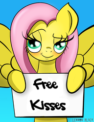 Size: 1000x1300 | Tagged: safe, artist:lennonblack, fluttershy, g4, commission, derp, female, free kiss, solo