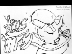 Size: 400x300 | Tagged: safe, artist:ramiresbr, oc, oc only, crystal pony, earth pony, pony, fanfic art, monochrome, portuguese, ribbon, simple background, traditional art, typography